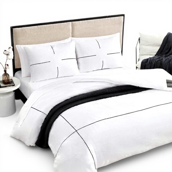 Parure de lit Vera Wang Coton Satin Zig Zag Blanc Noir