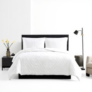 Vera Wang Housse de Couette Reversible Coton Queen Blanc